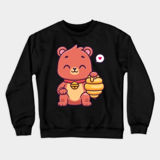 Cute Bear Sitting With Honeycomb Cartoon Crewneck Sweatshirt